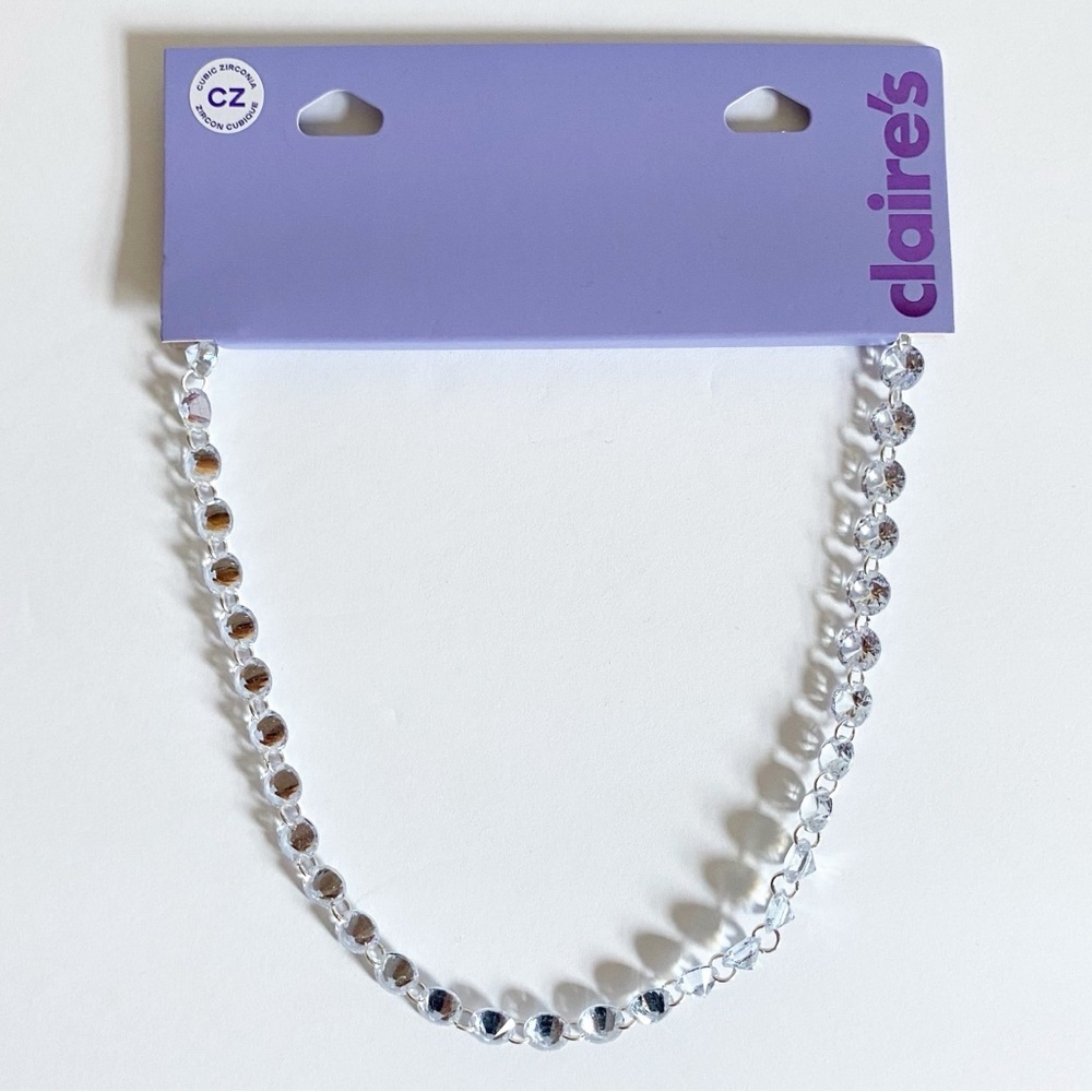 NWT Claire’s Silver-tone Cubic Zirconia Bubble Chain Necklace